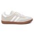Tênis Feminino Casual Bege com Preto Retrô em Couro