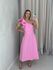 VESTIDO NULA MANGA BABADO ROSA