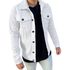 Jaqueta Jeans Slim Branca Com Pelinho Pelo Na Gola Masculina