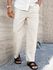 Calça Baggy Alfaiataria Linho Masculina Folgada Casual Bege
