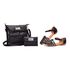 Kit Lana Pimenta Bolsa Transversal, Sandalia Feminina e Carteira de Couro Preto