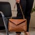 Bolsa Feminina Couro Legítimo Matelassê Alça Corrente Caramelo