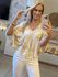 Blusa Lez a Lez Estampada Com Mangas Amplas E Decote V Bege 1510