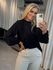 Blusa Manga Longa Bufante em Viscose com Babados Preto
