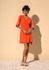 Vestido Curto Transpassado Com Mangas Bordadas E Amarração Laranja 2409