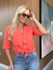 Camisa V Com Bolso Em Linho 100% Italiano Coral 