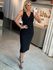 Vestido Midi Reto em Malha com Detalhe Decote Preto