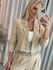 Blazer Manga Longa Cropped Alfaiataria Bege