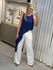 Blusa Assimétrica em Shantung com Ponta Azul
