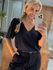 Blusa Manga Flare Ampla com Decote V Preto