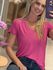 T Shirt Youbasic Manga Curta Com Gola V Nova Iorque Rosa