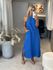 Vestido Midi Em Linho 100% Italiano Azul Bic 