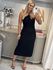 Vestido Midi em Tricô com Decote Frente Única Preto