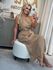 Vestido Midi Em Linho 100% Italiano Bege