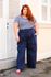 Calça Pantalona Botões 2.0 Linho com Elastano Azul Marinho - Plus Size