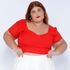 Top Laise Gola V com Manga Vermelho - Plus Size