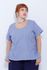 Blusa Social Botão Azul Listrada - Plus Size