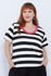 Blusa Premium Listra Preta Gola Rosa Pink - Plus Size