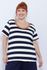 Blusa Premium Listra Azul Gola Caramelo - Plus Size
