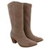 Bota Feminina Western Cano Longo Taupe Bordado Camurça