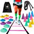 Kit De Treino Funcional Com Escada Rosa de 7 Degraus 10 Cones 10 Chapéus Chineses Corda Bolsa