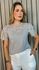 T-Shirt Feminina Bordada Flores Elegância e Delicadeza - Cinza - Cod 237 
