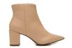 Bota Feminina Couro Bege Bico Fino Salto Bloco Donna Clô 