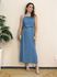 Vestido Linho Fenda Lateral - Azul jeans