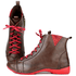 Bota Ortopédica Feminina em Couro Legítimo com Palmilha Gel - Café /Vermelho - Sola Vermelha (AL034) 