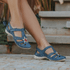 Sapatilha Feminina em Couro Legítimo e Palmilha Gel - Bicolor Azul - Off - Vermelho (AL016)