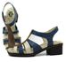 Sandália Feminina de Salto em Couro Legítimo e Palmilha em Gel - Azul/Off/Fendi (BR 052)