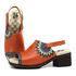 Sandália de Salto Feminina em Couro Legítimo com Palmilha Gel - Coral/Azul (BR 023)