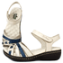 Sandália Feminina Anatômica em Couro Legítimo e Palmilha Gel - Off White /Azul (MA001) 