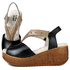 Sandália Anabela Feminina de Couro Legítimo com Palmilha Gel - Preto /Fendi (NI013)