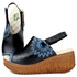 Sandália Anabela Feminina de Couro Legítimo com Palmilha Gel - Preto /Azul (NI023)