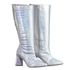 Bota Feminina Cano Longo Salto Triângulo 23020 Croco Holográfico Prata