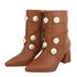 Bota Feminina Com Salto Bloco Detalhe Broche Dourado 183211 Napa Canela