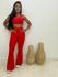 Conjunto Calça Flare Top Reto Vermelho Apple