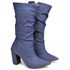 9506 Bota Cano Medio Enrugado Salto Grosso Medio Jeans Azul