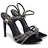 7964 Sandália Salto Alto Bico Folha Nobuck Preto/Tira Strass