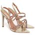 7980 Sandália Salto Alto Bico Folha Cristal Prata/Tira Strass
