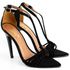 7921 Sandália Salto Alto Nobuck Bico Folha Preto