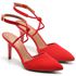 8927 Sandália Salto Médio Nobuck Bico Folha Vermelho