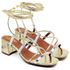 5542 Sandália Bico Quadrado Salto Bloco Médio Cristal Ouro Light/Prata