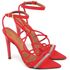 7949 Sandália Salto Alto Bico Folha Nobuck Vermelho Tira Strass