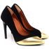 Scarpin Salto Alto Bicolor Nobuck Preto & Metal. Ouro