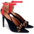 7945 Sandália Bico Folha Salto Alto Nobuck Preto/Onça