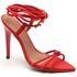 7918 Sandália Salto Alto Nobuck Bico Folha Vermelho 