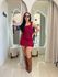 VESTIDO CURTO EM ALFAIATARIA COM DECOTE TRANSPASSADO VINHO
