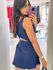 VESTIDO CURTO EM ALFAIATARIA COM DECOTE TRANSPASSADO AZUL